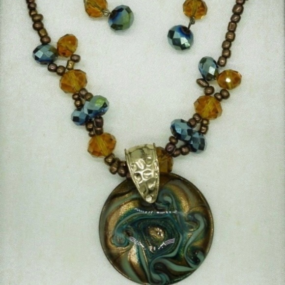 JULES B GLASS PENDANT / NECKLACE / EARRING SET - Picture 2 of 2
